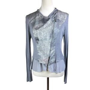Lola & Sophie Gray Reptile Snake Print Asymmetrical Zip Long Sleeve Twofer Top